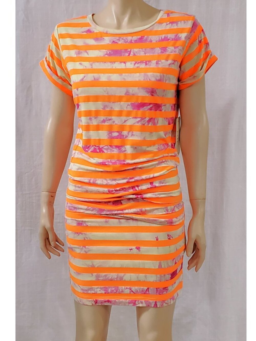 Nicole Miller Orange Pink Ruched Mini Dress SP NWT $275 Y2K